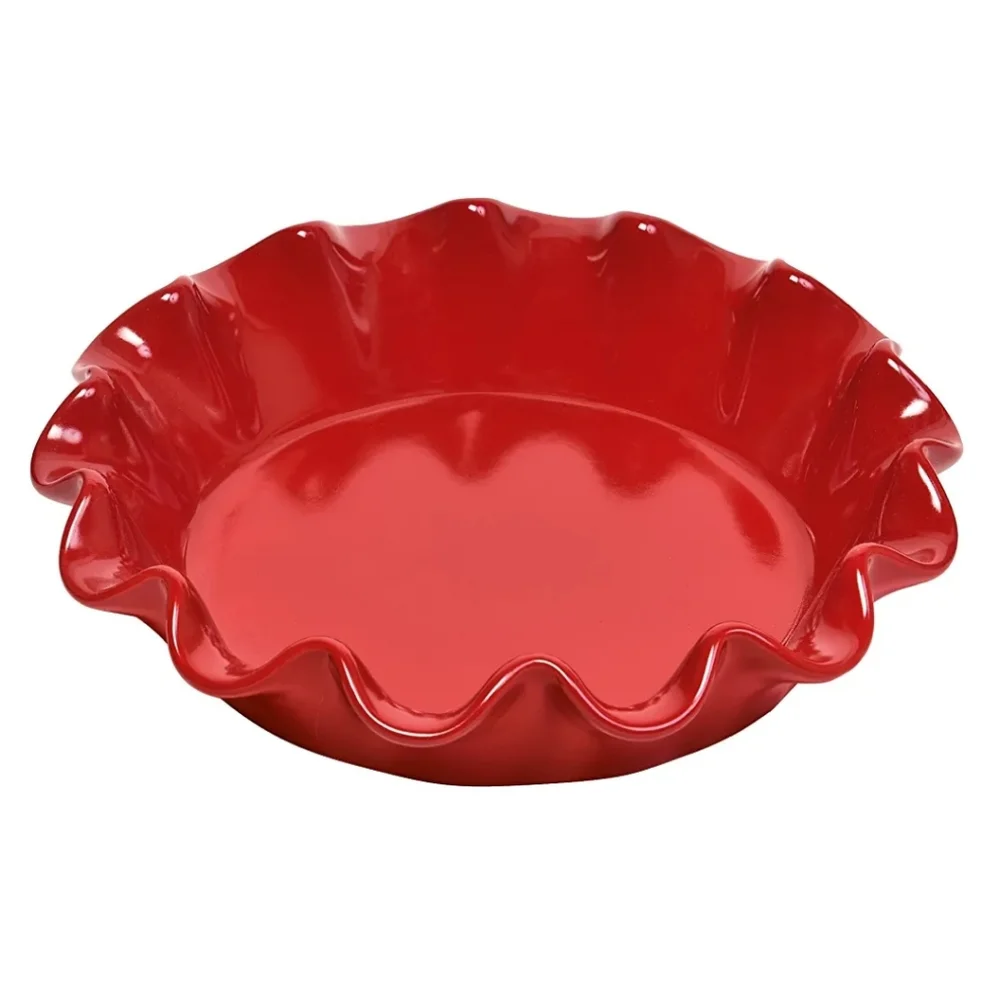 Emile Henry Red Burgundy Ruffled Pie/Serving Dish Made in France